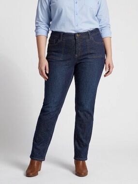 Bhip! Dark Indigo Straight Leg Jeans with Patch Pockets